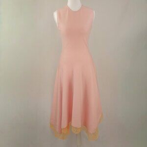 Alexander McQueen Asymmetric Wool-Blend Lace Trim Midi Dress, Light Pink, XS
